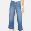 Jeans Linn Stitch Flower with flower embroidery